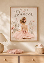 Framed Tiny Dancer Print, Pink Ballerina Wall Art, Girls Bedroom and Nursery Decor, Blush Floral Ballet Picture, Dance Gift for Her