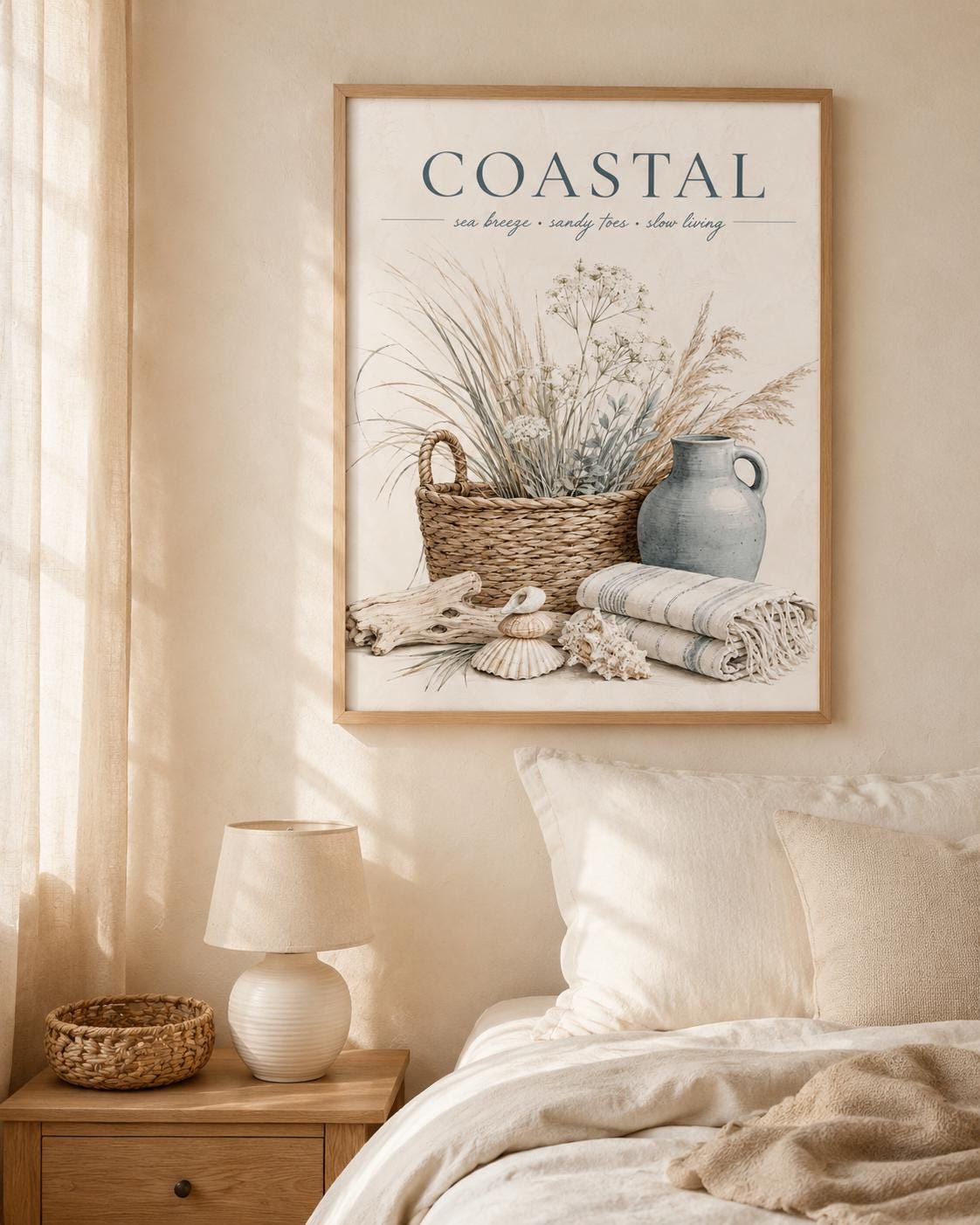 Neutral coastal wall art lifestyle mockup