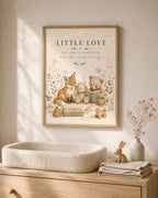 Woodland Nursery Print, Neutral Baby Room Wall Art with Fox Bunny and Bear, Little Love New Baby Gift, Scandinavian Children's Decor