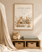 Framed Woodland Nursery Print, Neutral Baby Room Art with Fox Bunny and Bear, Little Love New Baby Gift, Scandinavian Children's Decor