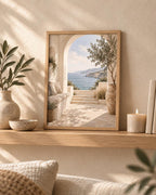 Framed Mediterranean Archway Print, Neutral Coastal Sea View