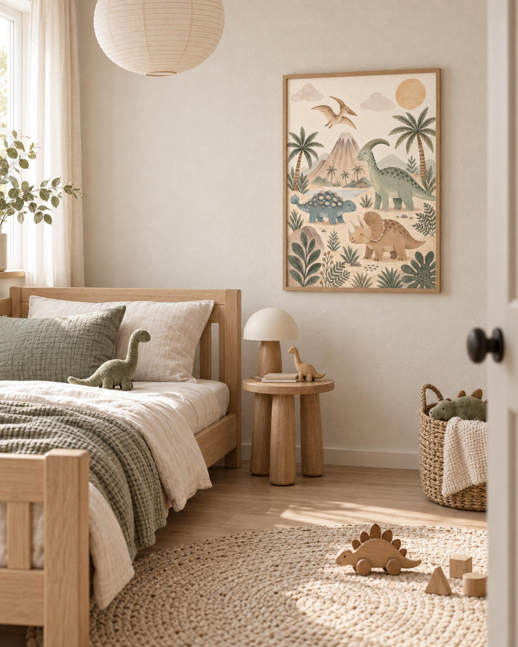Neutral dinosaur nursery print lifestyle mockup