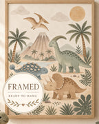 Framed Neutral Dinosaur nursery print 4x5 front image