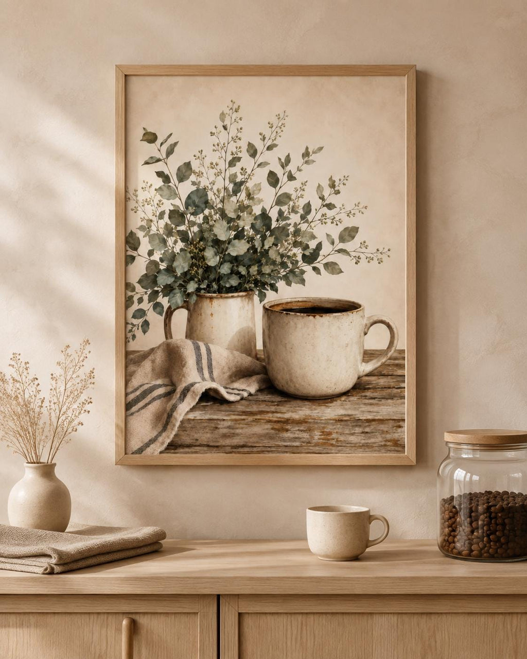 Framed botanical coffee print lifestyle mockup