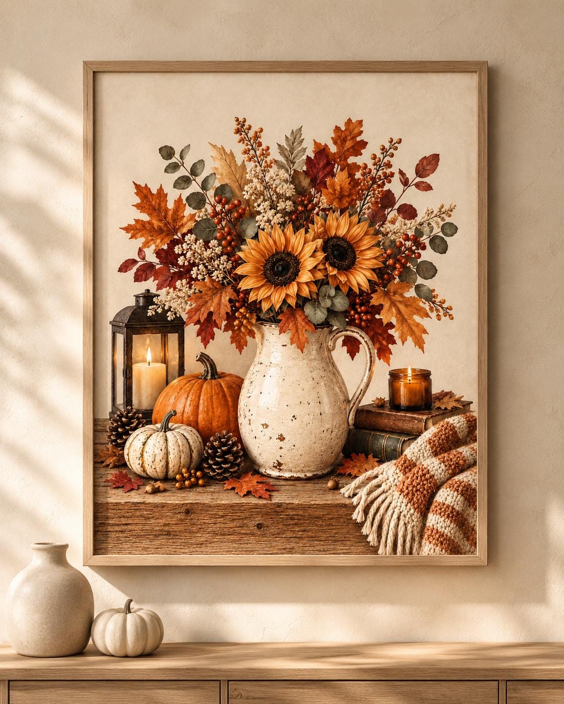 Autumn sunflower and pumpkin wall art print front image