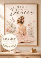 Framed Tiny Dancer Print, Pink Ballerina Wall Art, Girls Bedroom and Nursery Decor, Blush Floral Ballet Picture, Dance Gift for Her