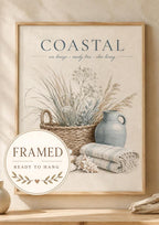 Framed coastal still life wall art front image