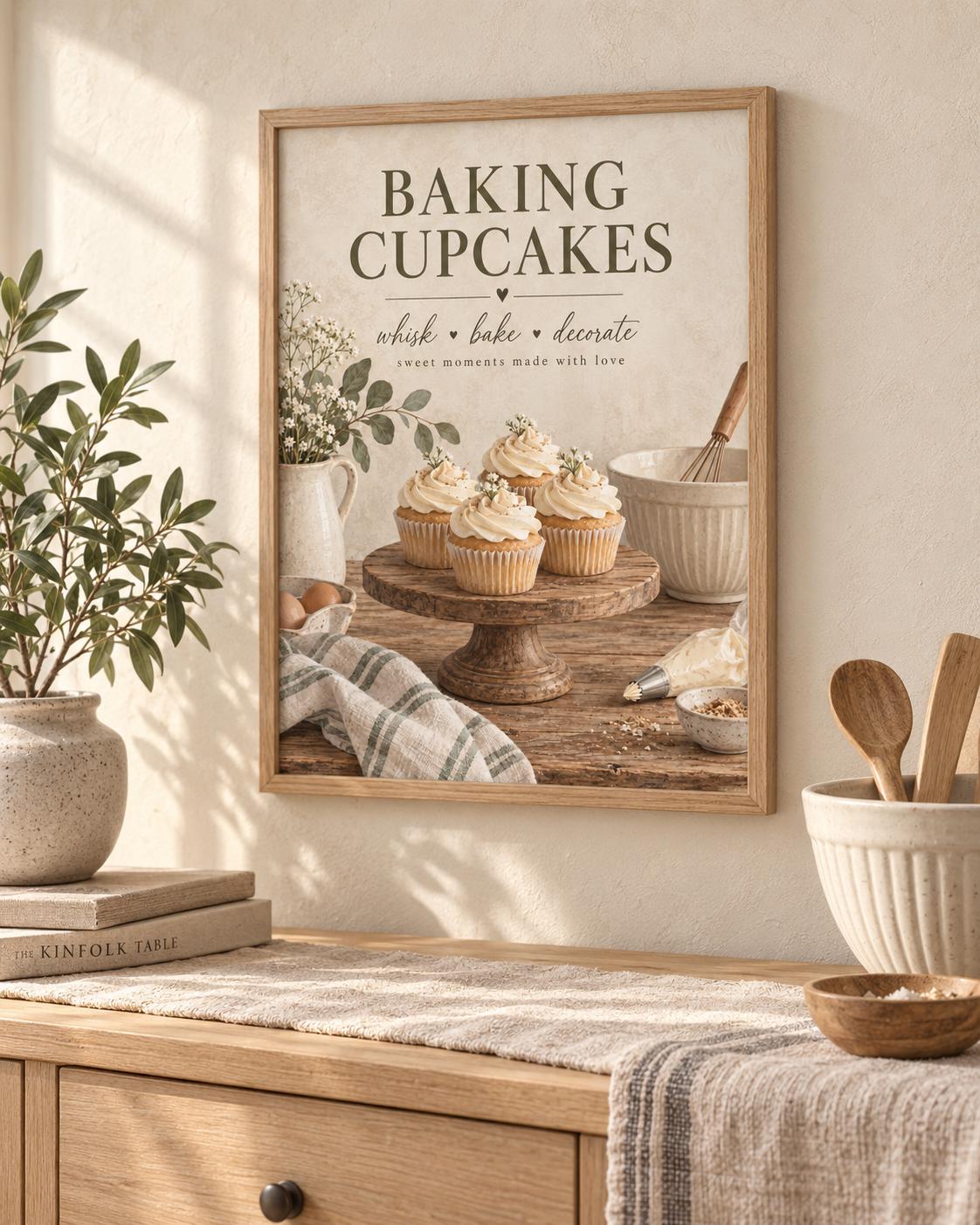 Baking cupcakes kitchen wall art lifestyle mockup