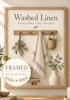 Framed Washed Linen Laundry Room Print, Botanical Utility Room Wall Art