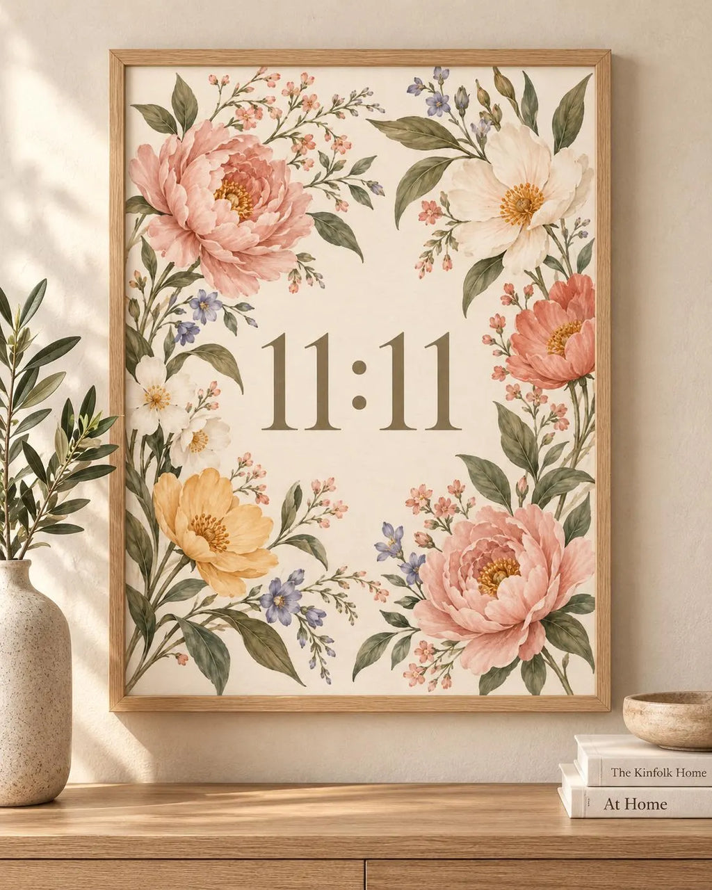 11:11 Angel Number Floral Print, Botanical Spiritual Wall Art