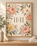 11:11 Angel Number Floral Print, Botanical Spiritual Wall Art