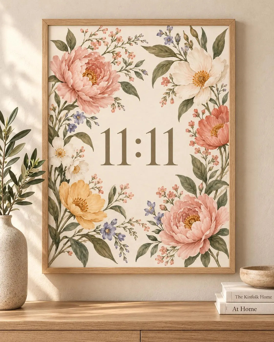 11:11 Angel Number Floral Print, Botanical Spiritual Wall Art