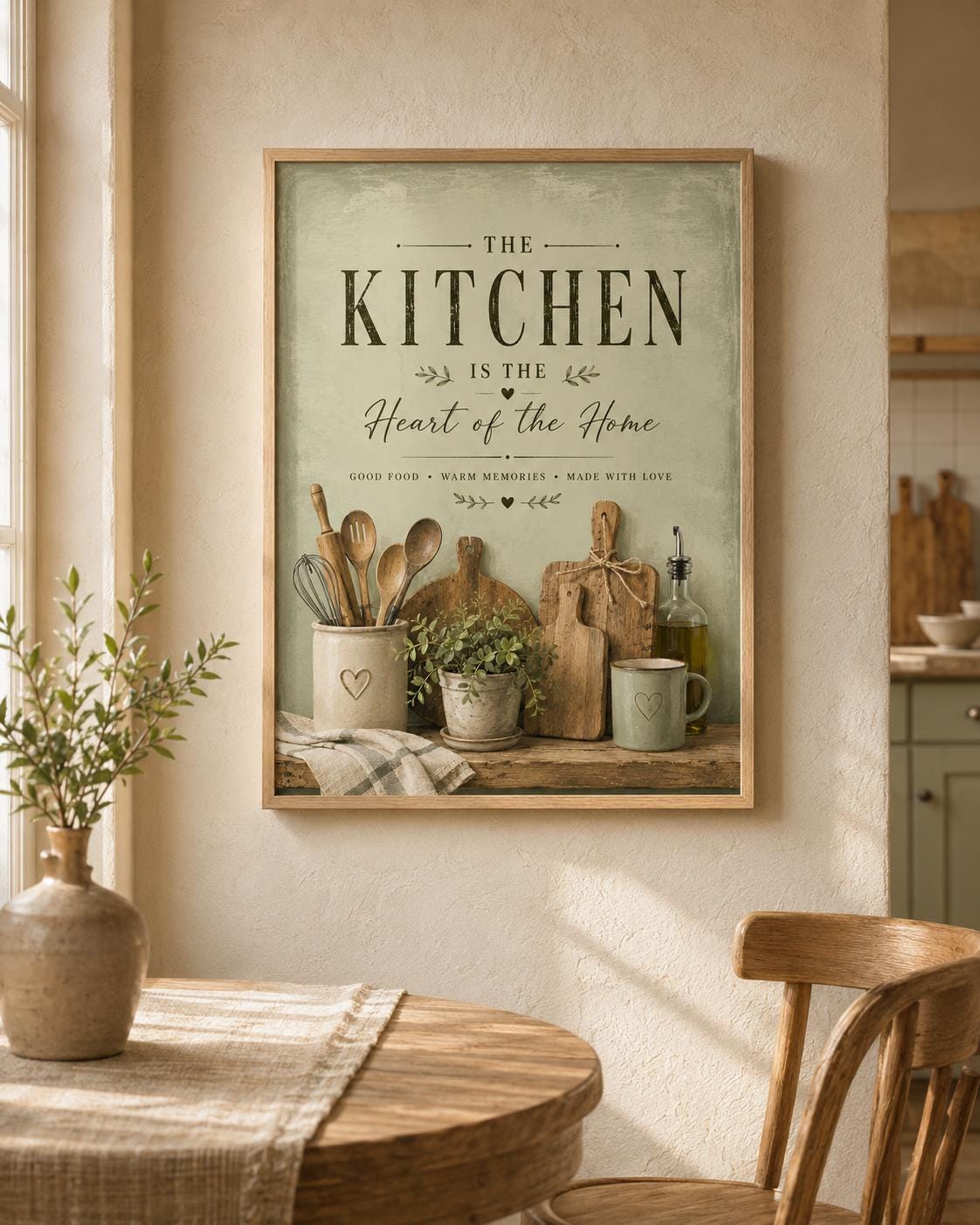 Sage green kitchen print lifestyle mockup