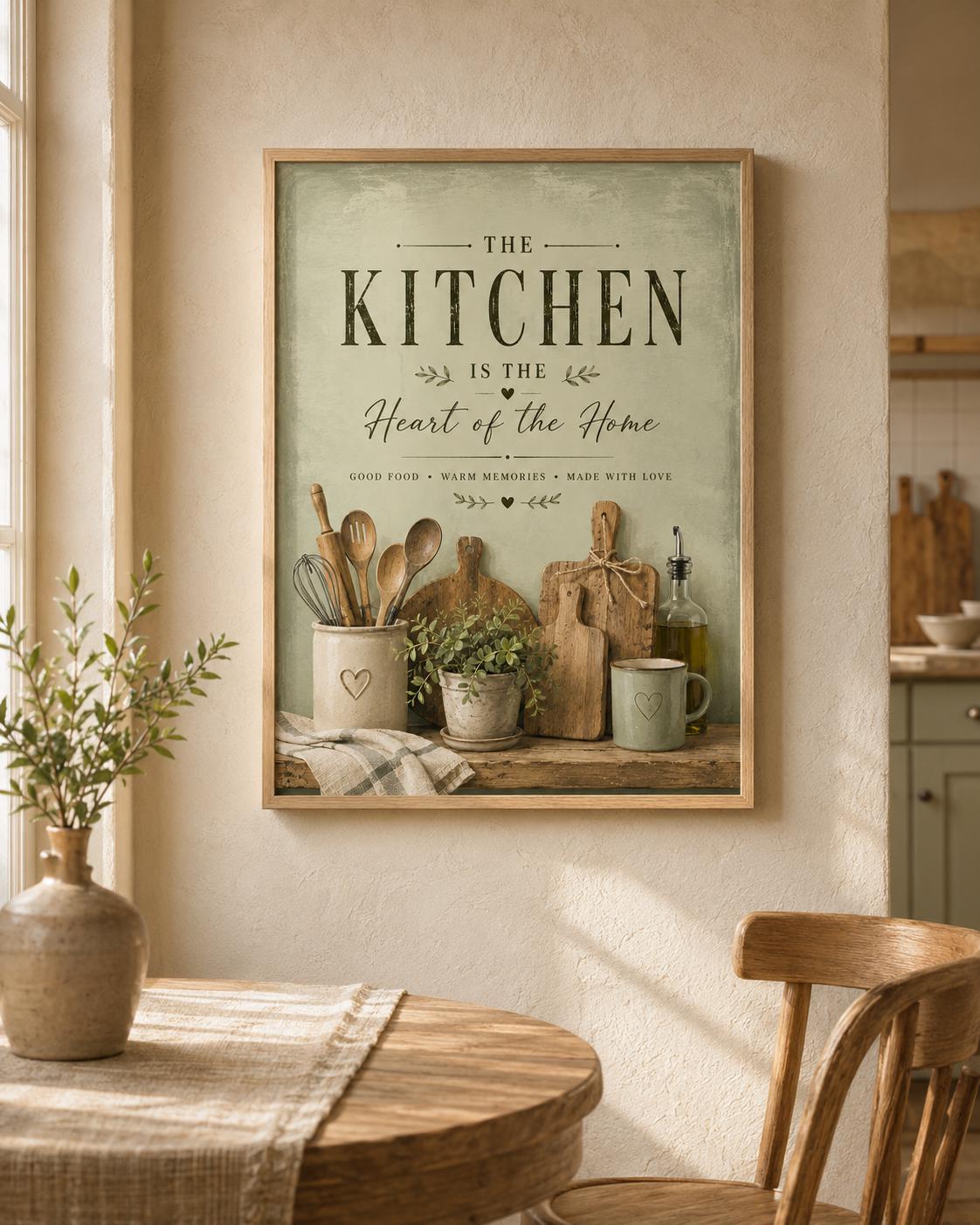 Framed sage green kitchen print lifestyle mockup