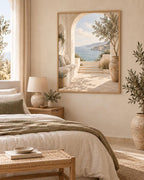 Framed Mediterranean Archway Print, Neutral Coastal Sea View