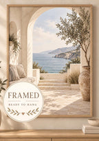 Framed Mediterranean Archway Print, Neutral Coastal Sea View