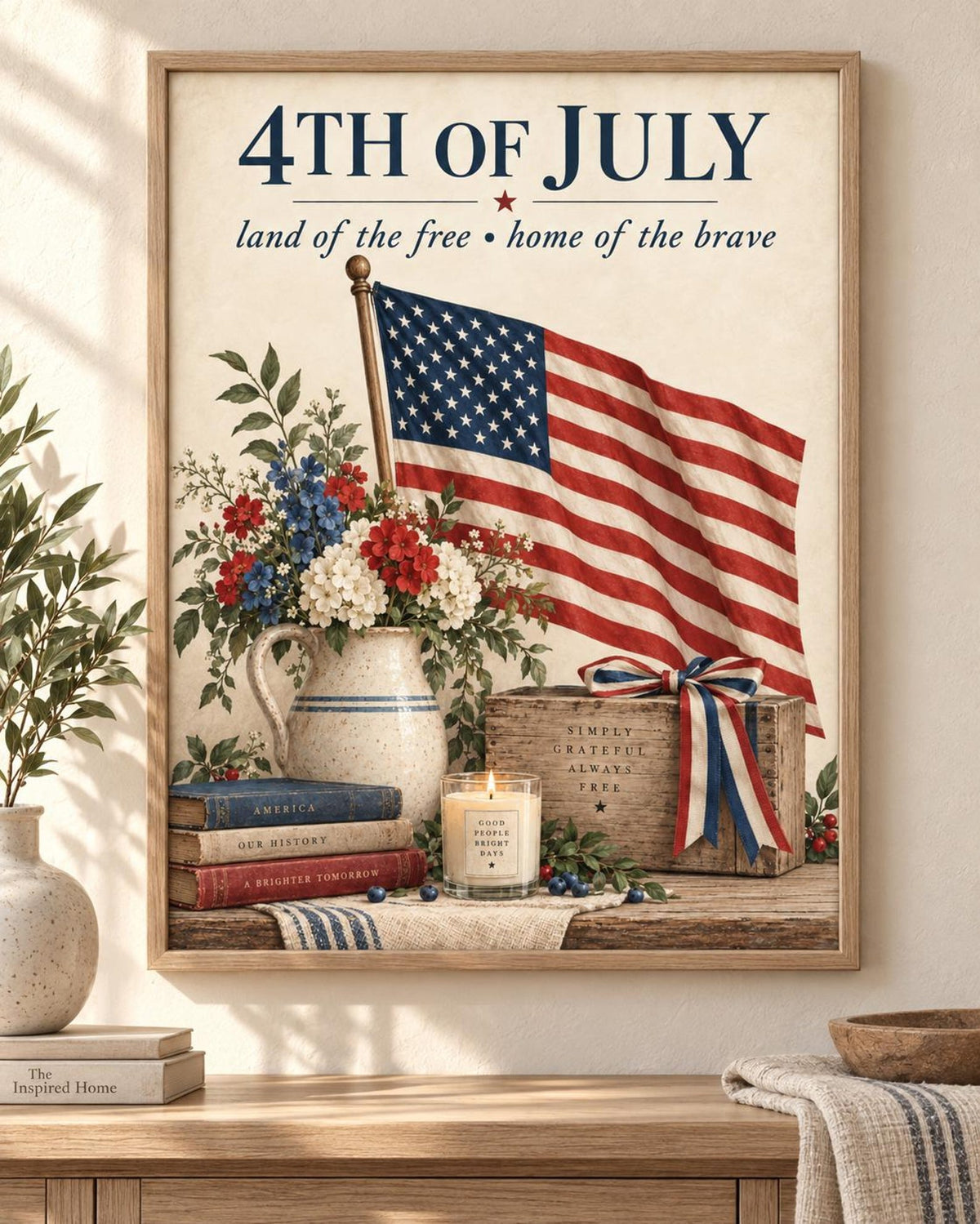 Print-only Fourth of July American flag and floral artwork front image