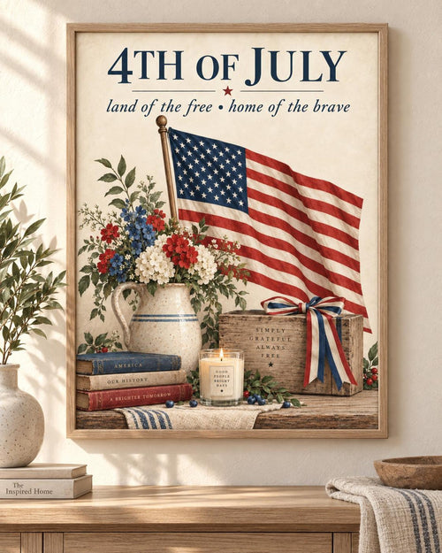 Print-only Fourth of July American flag and floral artwork front image