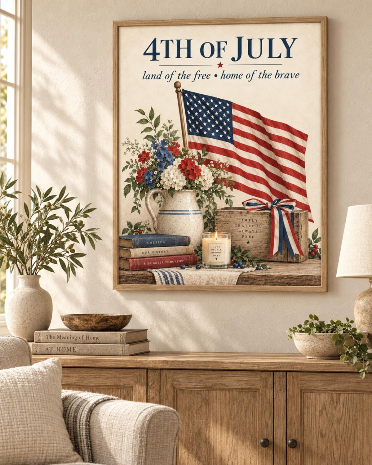 Print-only Fourth of July American flag and floral artwork lifestyle mockup 2