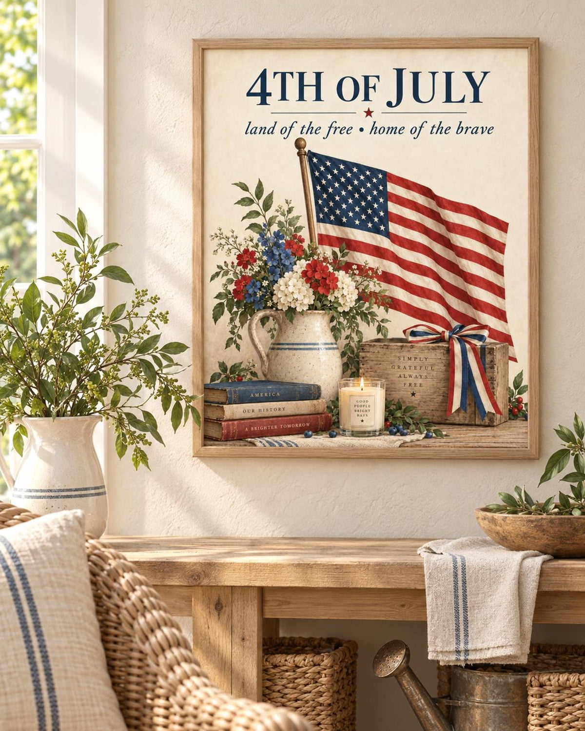 Print-only Fourth of July American flag and floral artwork lifestyle mockup 3
