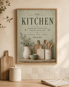 Framed sage green kitchen print lifestyle mockup 2