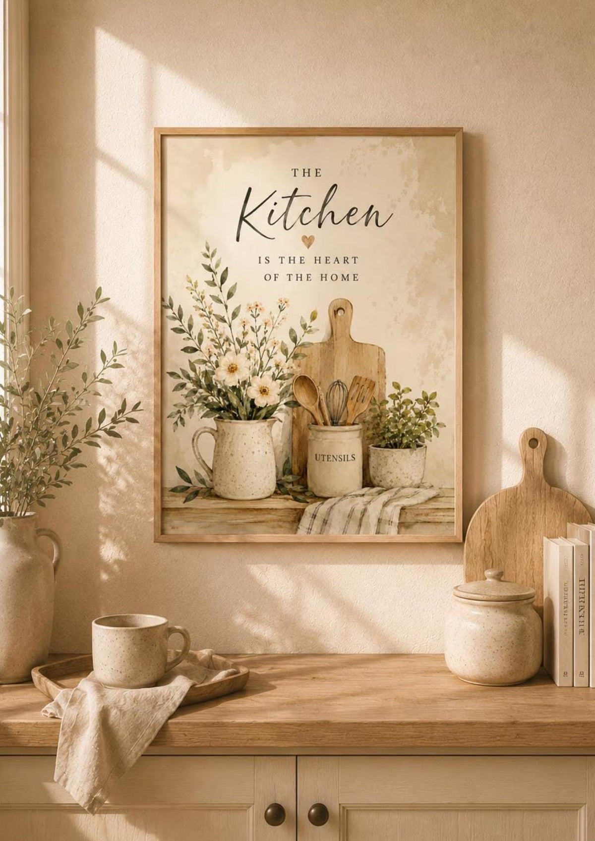 Heart of the home kitchen framed print — lifestyle mockup 1