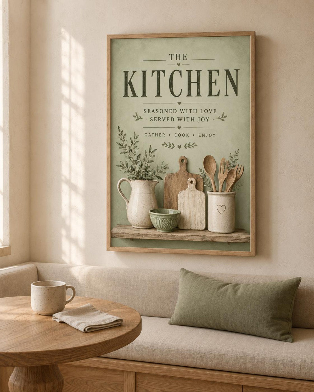 Sage green kitchen print lifestyle mockup 1