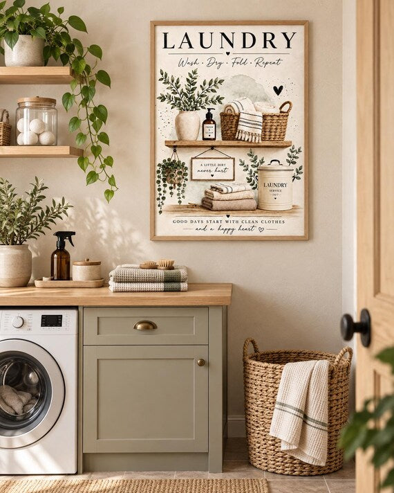 Framed laundry room print lifestyle mockup