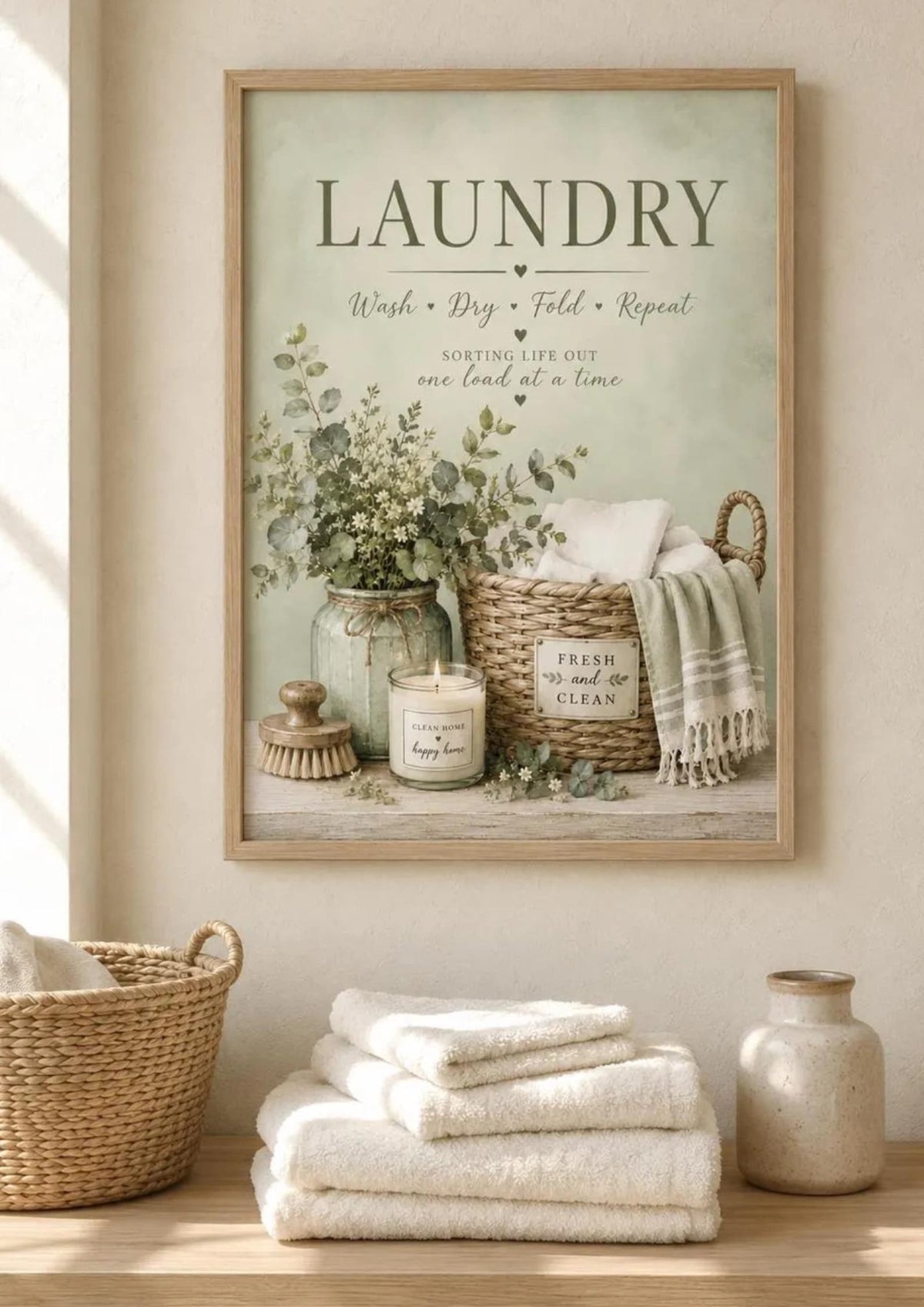 Framed sage green laundry room print lifestyle image 2