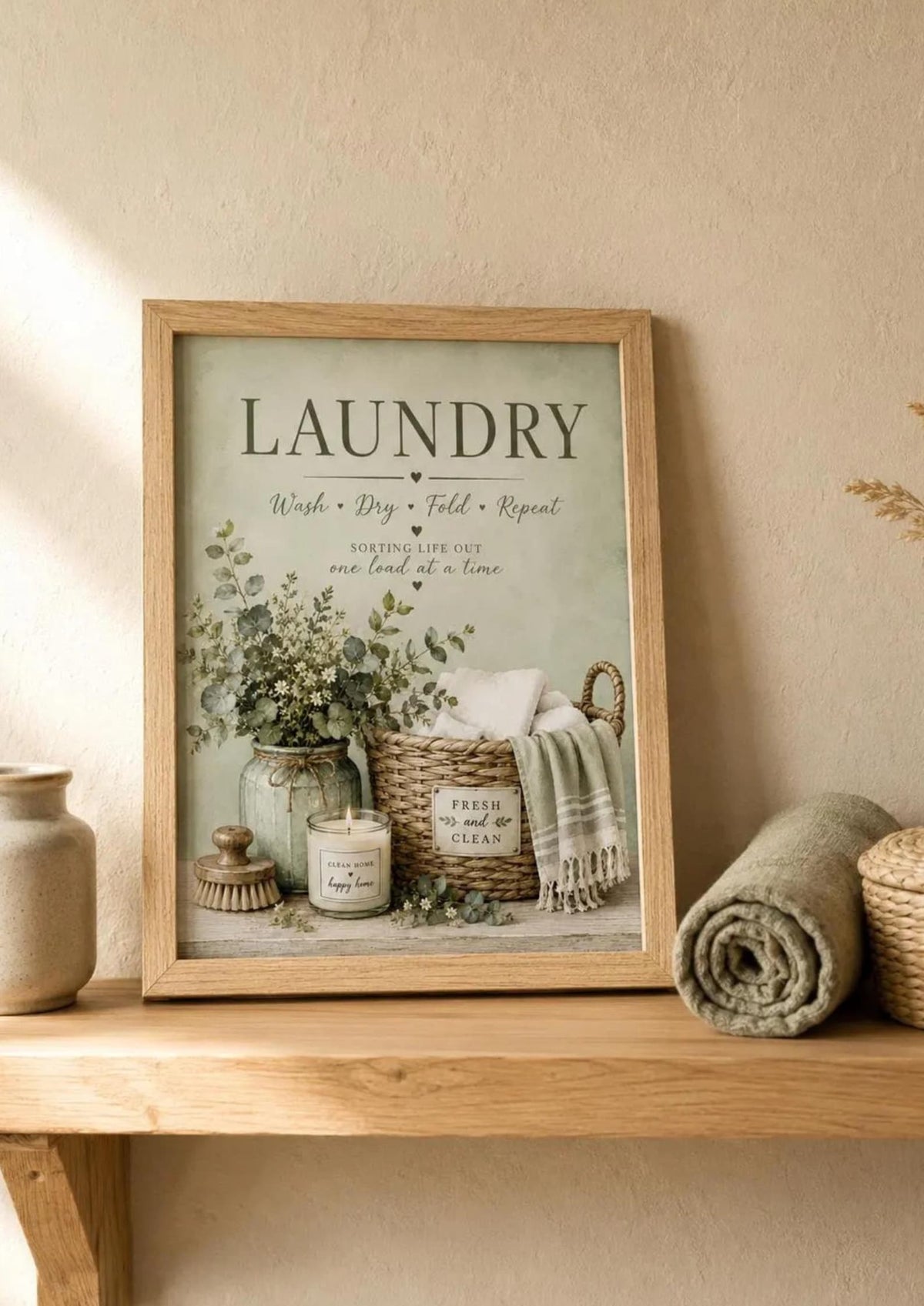 Framed sage green laundry room print lifestyle image 3