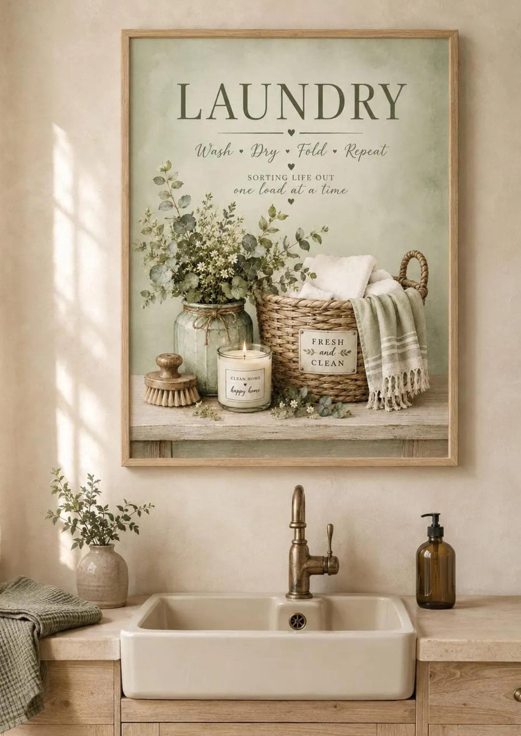 Framed sage green laundry room print lifestyle image 5