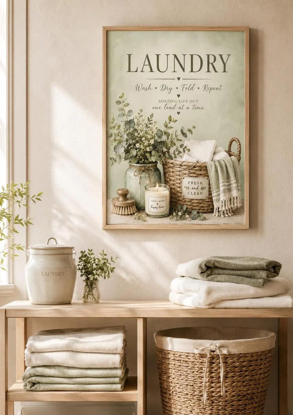 Framed sage green laundry room print lifestyle image 7
