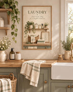 Laundry Room wicker storage and greenery mockup