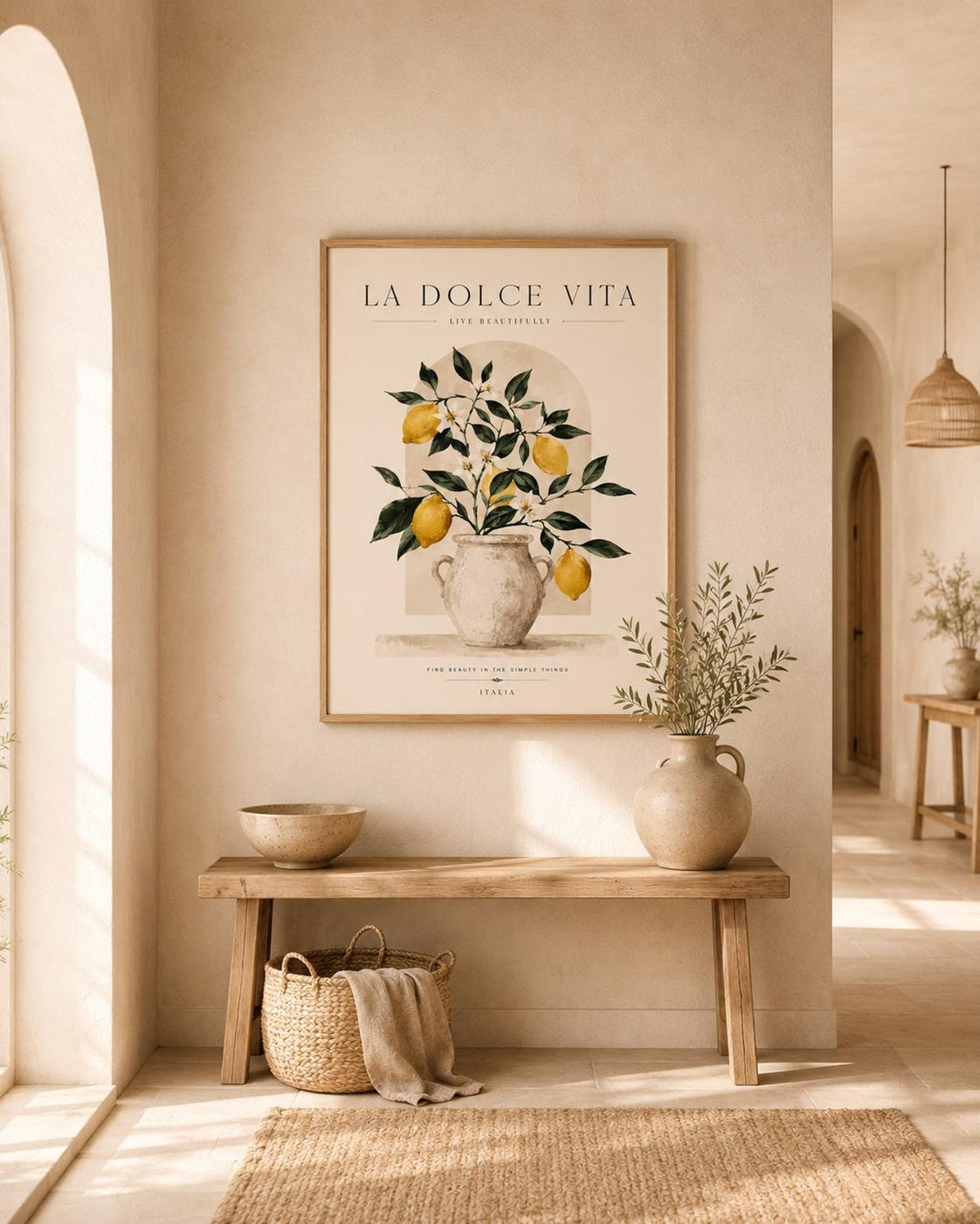 Mediterranean lemon print kitchen lifestyle mockup
