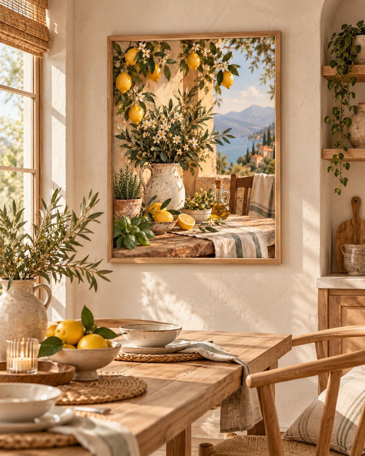 Mediterranean lemon framed print in a warm interior, lifestyle view 2