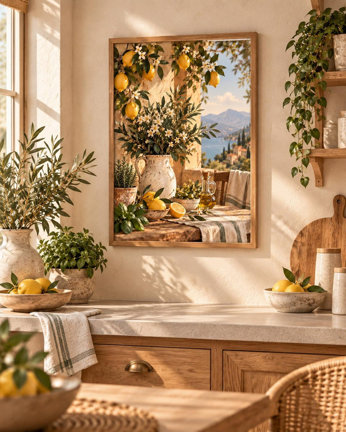 Mediterranean lemon framed print in a warm interior, lifestyle view 4