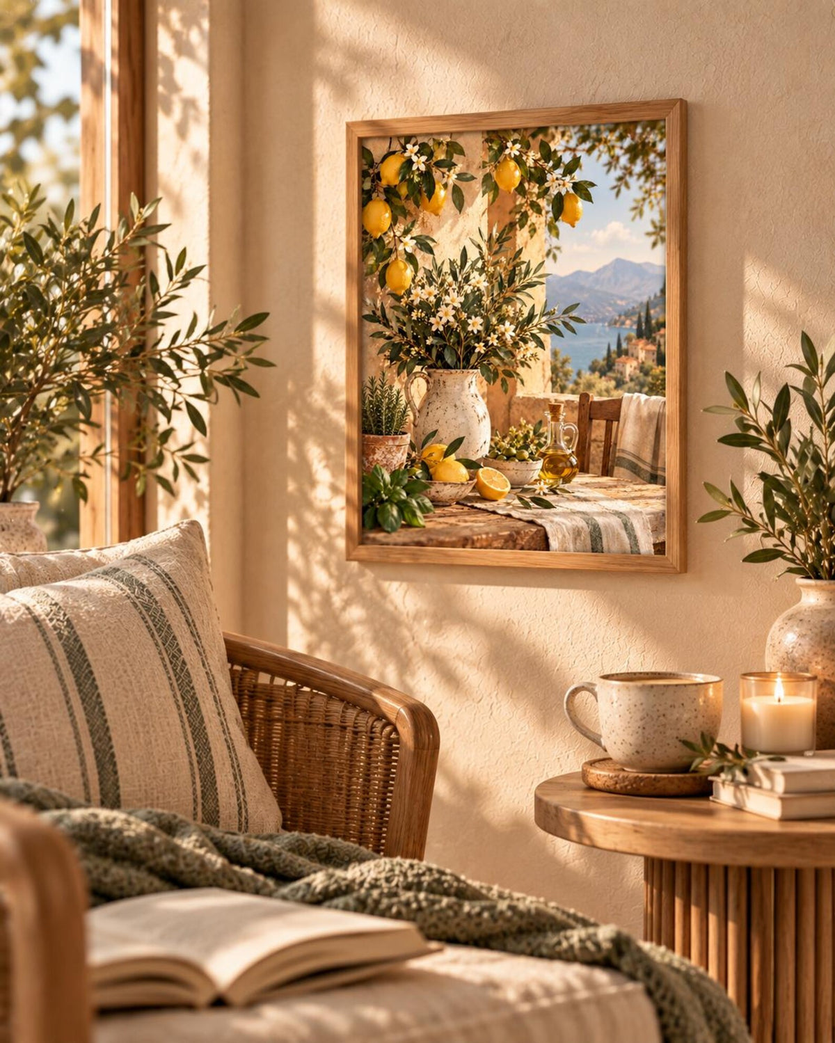 Mediterranean lemon print in a warm interior, lifestyle view 3