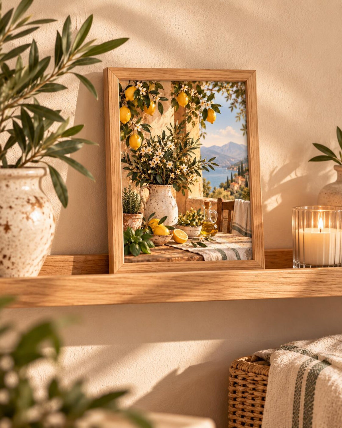 Mediterranean lemon print in a warm interior, lifestyle view 5