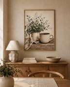 Neutral Coffee Wall Art Print, Botanical Kitchen Decor, Rustic Farmhouse Still Life, Beige Scandinavian Coffee Corner Artwork