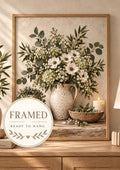 Framed neutral botanical floral print front image