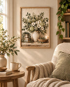 Framed neutral botanical floral print lifestyle mockup 2