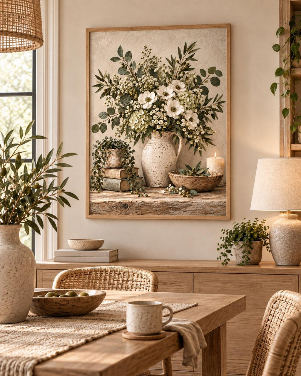Framed neutral botanical floral print lifestyle mockup 4