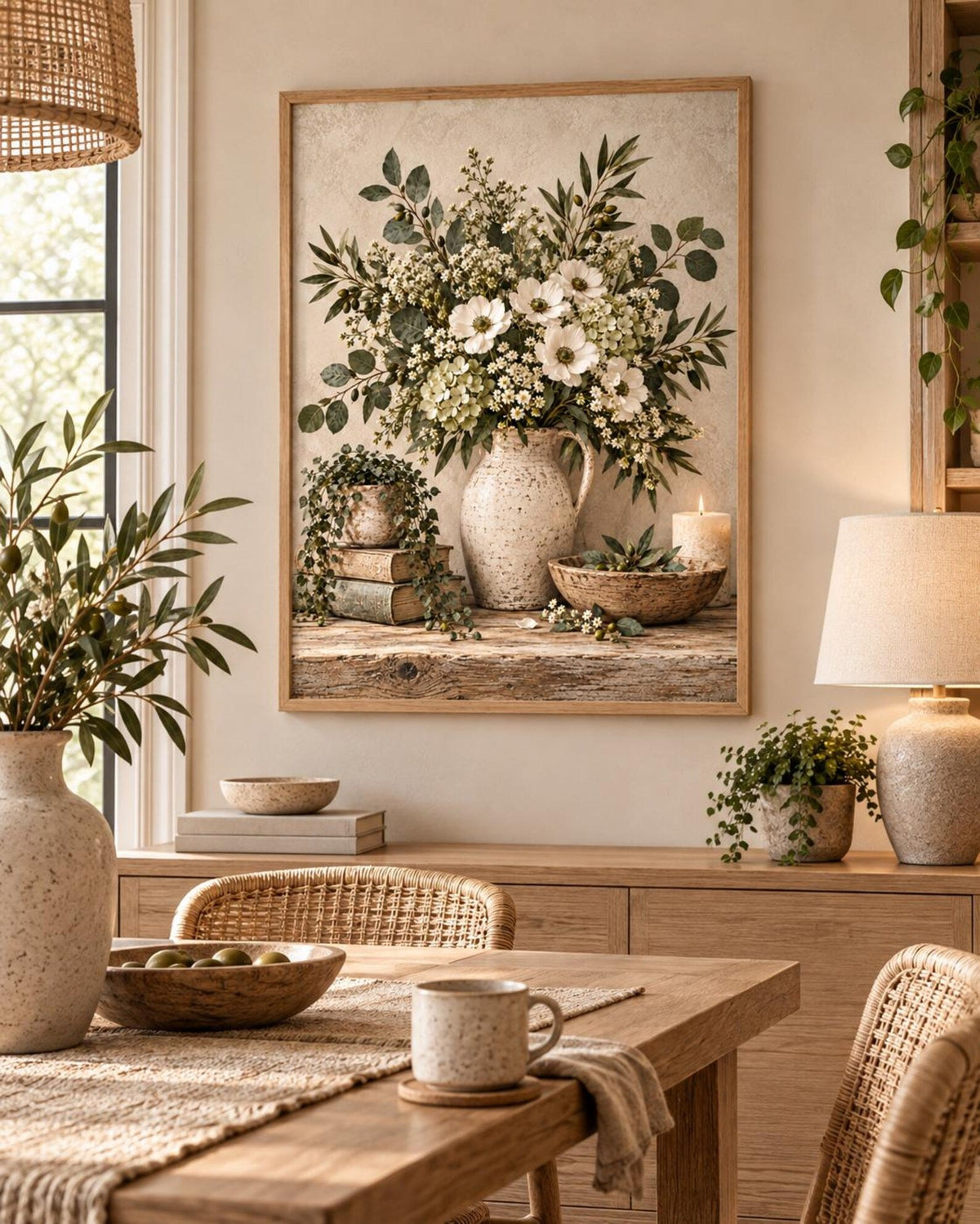 Framed neutral botanical floral print lifestyle mockup 4
