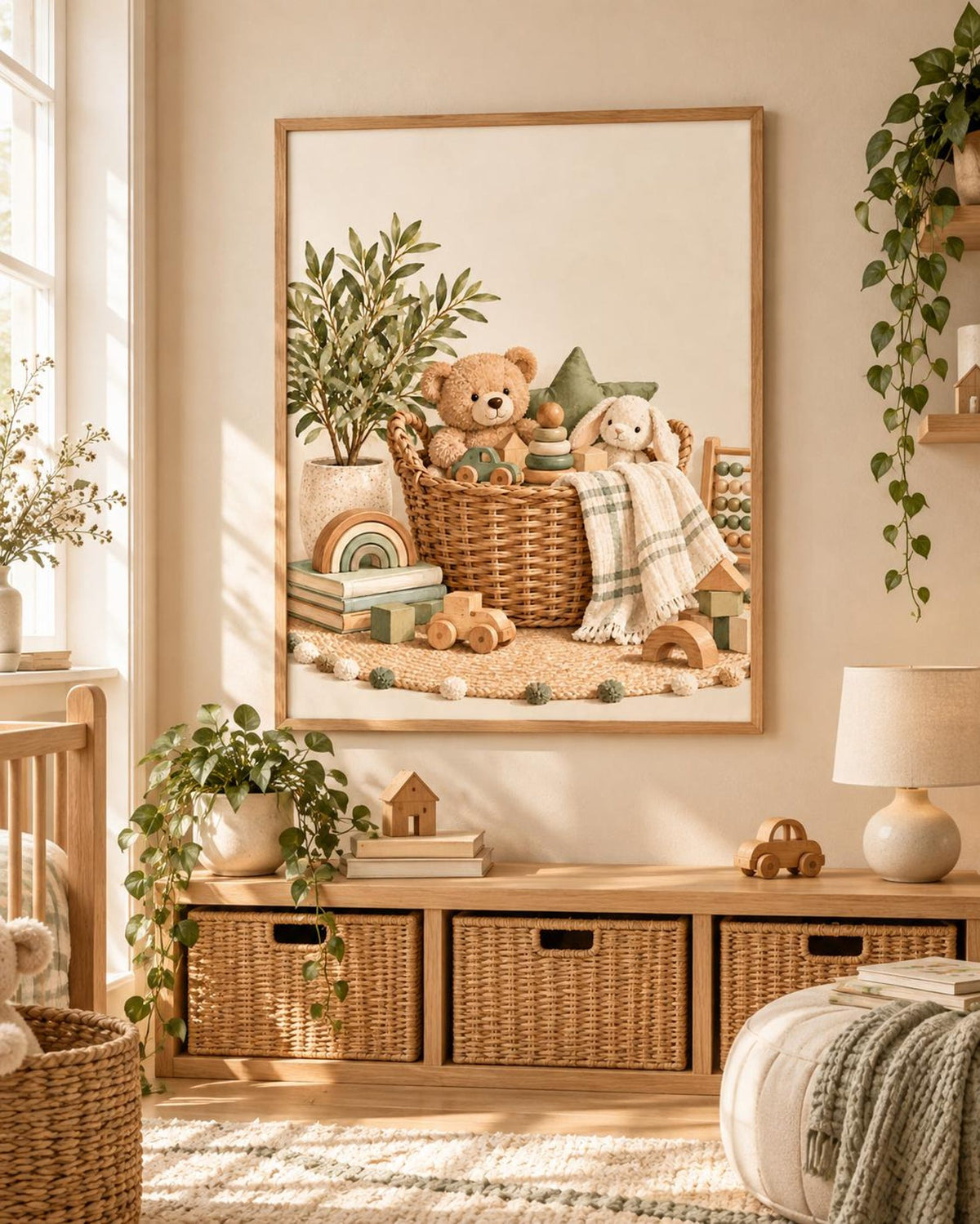 Teddy bear and bunny nursery framed print — lifestyle view 3
