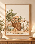 Teddy bear and bunny nursery print — front image, frame not included