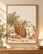Teddy bear and bunny nursery print — front image, frame not included