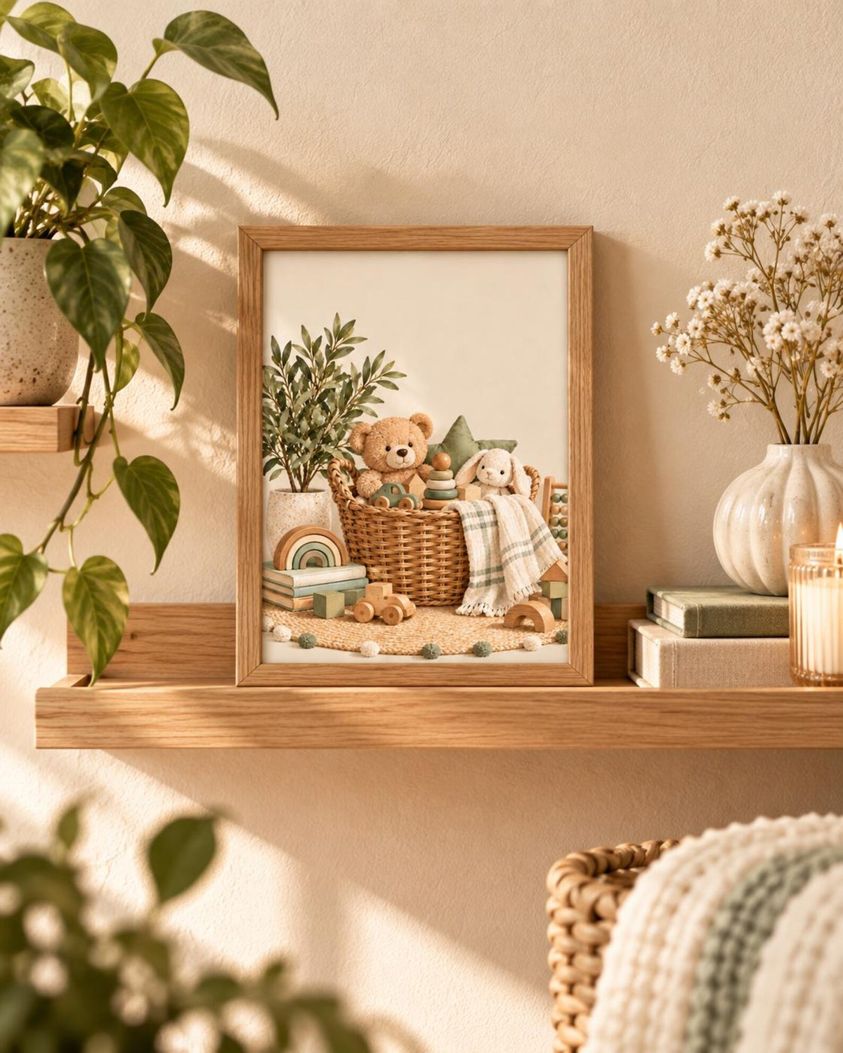 Teddy bear and bunny nursery print — lifestyle view 3