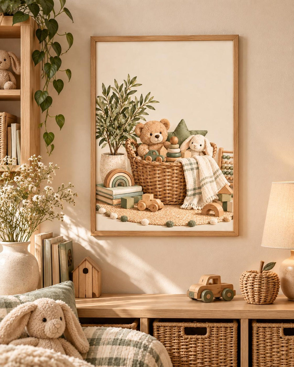 Teddy bear and bunny nursery print — lifestyle view 5