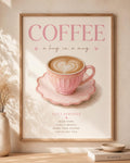 Coffee Wall Art Print, Pink Coffee Station Decor, Kitchen Wall Art, Coffee Lover Gift, Scandinavian Cafe Print, Neutral Home Decor