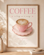 Coffee Wall Art Print, Pink Coffee Station Decor, Kitchen Wall Art, Coffee Lover Gift, Scandinavian Cafe Print, Neutral Home Decor